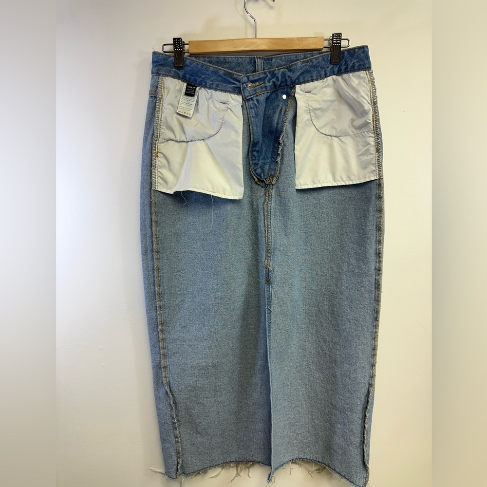 SHEIN Overlap Waist Split Thigh Denim Maxi Skirt Medium Wash Size Large - Picture 3 of 10